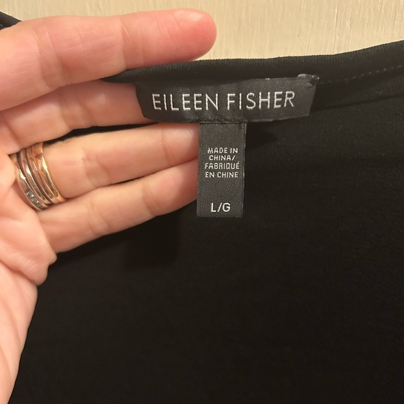 Eileen Fisher 100% silk long sleeve black layering top large - Picture 2 of 5